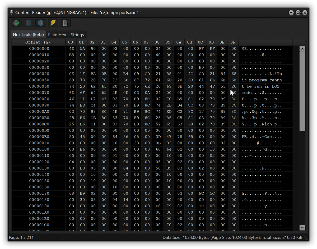 DarkCoderSc's tweet image. 🚀Optix Gate 1.3.0 Released: Introducing Content Reader: instantly view remote files in a paginated, read-only hex editor. Extract ANSI/Unicode strings, handle any file size without download. Integrated in file manager with manual streaming option: github.com/DarkCoderSc/Op…