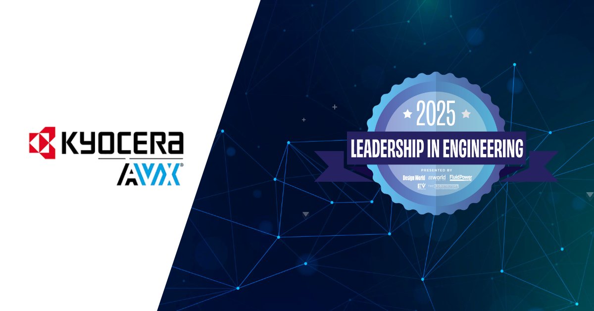 DesignWorld's tweet image. Consider voting for @kavxcorp in the Electrical &amp;amp; Electronics category for the 2025 Leadership in Engineering awards: leadership.designworldonline.com/kyocera-avx/