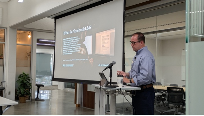 Robert Fuselier, ODL senior director, presented on Google NotebookLM at the Innovation Hub in September. The AI-powered research tool is available for FSU faculty, staff, and students as part of a Google for Education partnership. Learn about the tool: bit.ly/4pL03ji