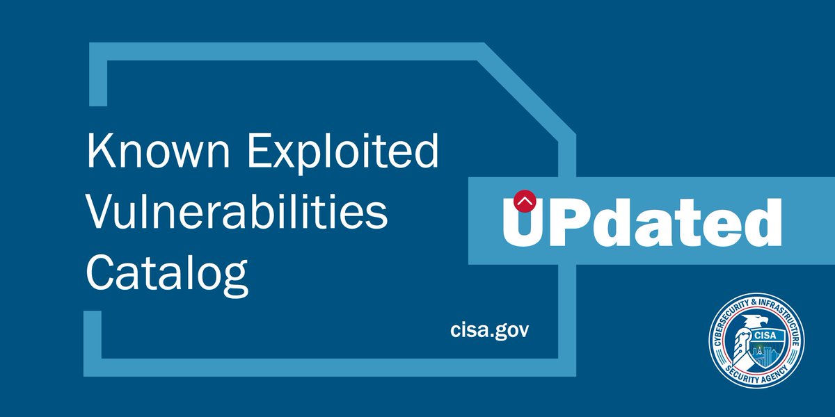 CISACyber's tweet image. 🛡️ We added 5️⃣ vulnerabilities to our Known Exploited Vulnerabilities Catalog. Visit go.dhs.gov/Z3Q & apply mitigations to protect your org from cyberattacks. #Cybersecurity #InfoSec