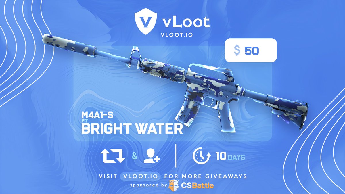 vloot_io's tweet image. CSGO / CS2 M4A1-S Bright Water Giveaway ($50) 🎁
✅ Follow @CsBattleCom & @vloot_io
✅ Like, Retweet and Tag 1 friend
Winner drawn in 10 days, good luck 🥰