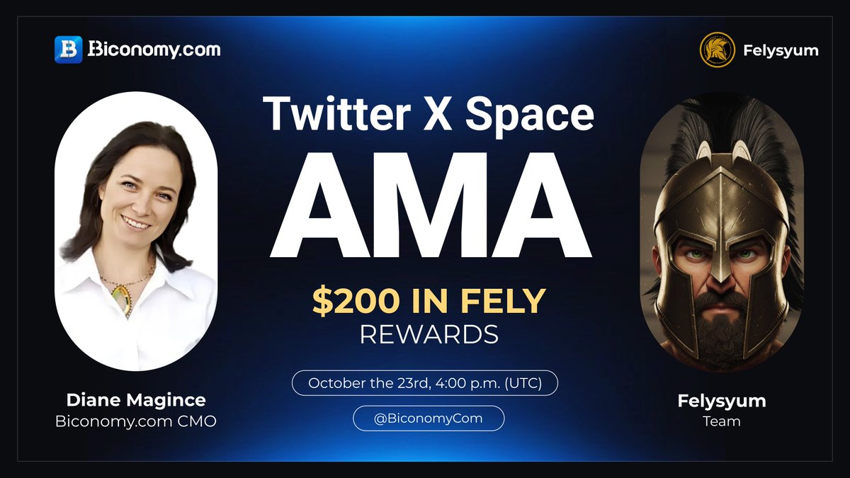 BiconomyCom's tweet image. 🚀 Biconomy.com &amp;amp; #Felysyum Twitter/X Space #AMA 🚀

We are glad to announce the Space Session with the @felysyum Project, which will launch on 23th October at 4 PM UTC on @BiconomyCom Space. 

💎 Join Twitter Space to win $200 in $FELY 🔥

&amp;gt;&amp;gt;&amp;gt;Step 1. Complete the…