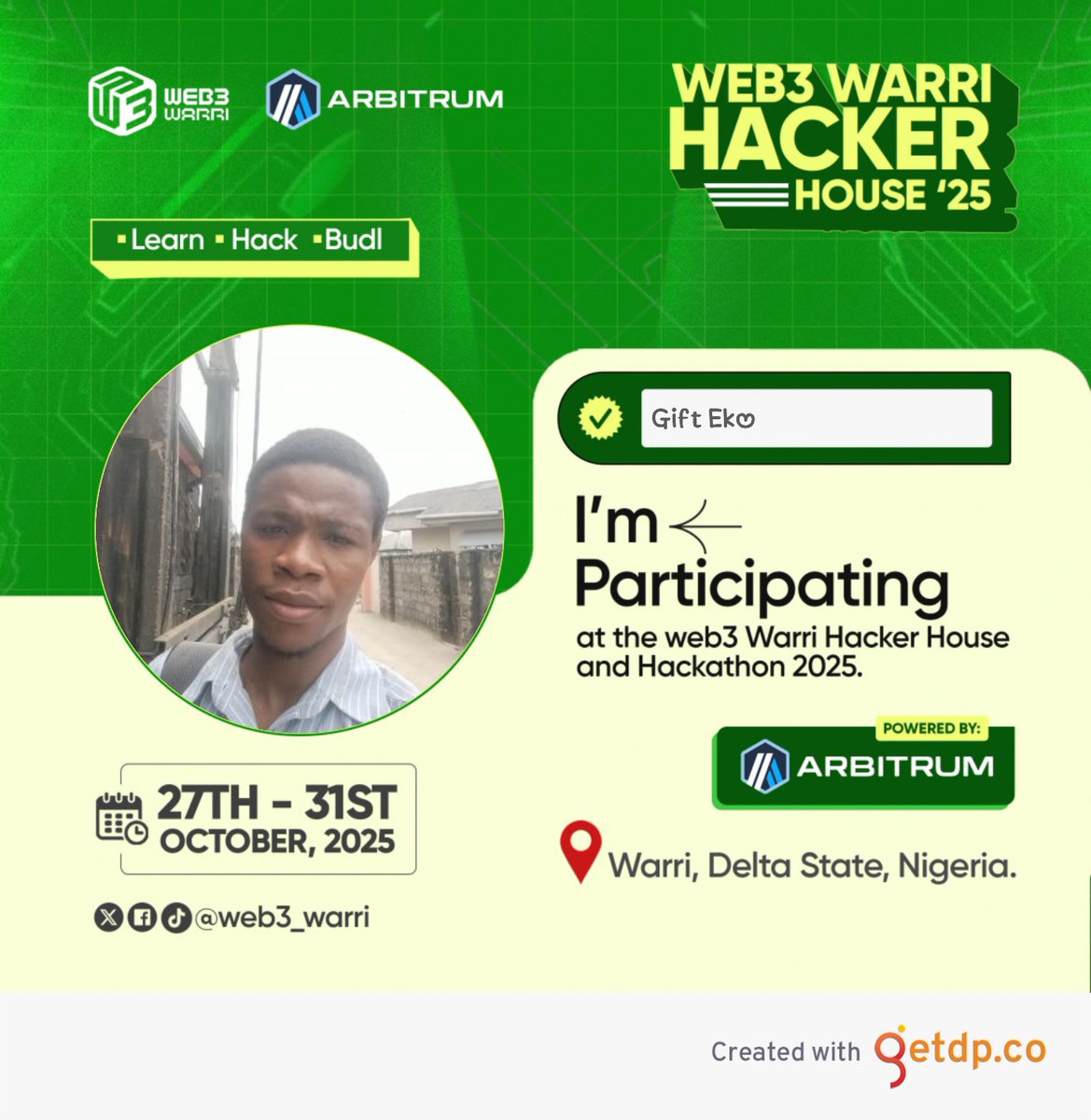 coder_gift's tweet image. I am participating in the @web3_warri  Hacker House and Hackathon 2025 powered by @arbitrum

Learn Build Learn Build soooooooon