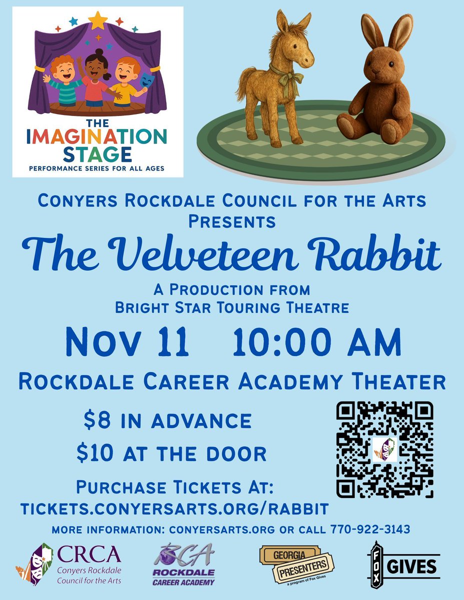 CRCArts's tweet image. Join us for The Velveteen Rabbit, based on the classic tale by Margery Williams Bianco. This show delves into the meaning of love and what it truly means to be genuine.  

Tickets are $8 in advance and $10 at the door.

For tickets, visit buff.ly/uqsW9Xp