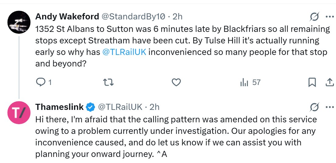 Translation: "We're skipping a load of stations (8), but we don't know why. Hope that helps." ^A[rse] #clowns