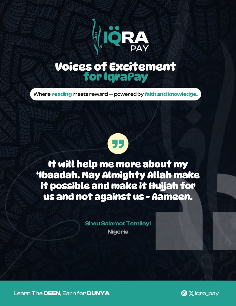 iqra_pay's tweet photo. Voices of Excitement for IqraPay! 💫Where reading meets reward, powered by faith &amp; knowledge. Join learners earning through learning 📖✨
👉 https://t.co/IfaZI5Oy4s 🐦 https://t.co/LFT2upv3DZ | 📸 https://t.co/Pcx1mqUThv
Learn the Dīn, Earn for Dunyā #IqraPay #HalalEarnings https://t.co/MSf0c3N8Hj
