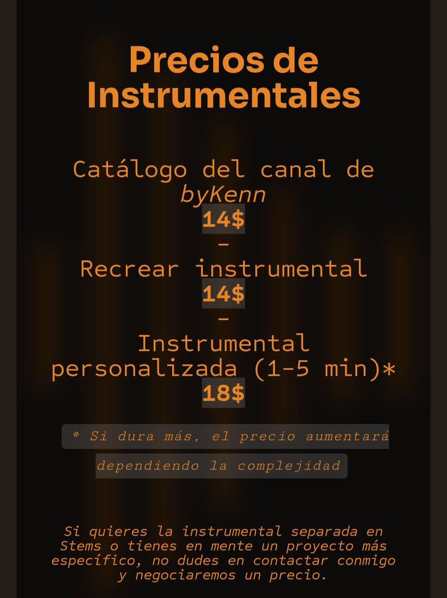 ¡HEY! ¡COMISIONES ABIERTAS!
(Mixing, Mastering &amp; Beatmaking)

✅ Todos los precios son negociables
✅ De momento, solo se acepta PayPal
✅ ¿Tienes otra idea en específico para tu proyecto? ¡Manda DM y podemos conversarlo!

¿🔁+❤️?

kennrapp.carrd.co/#commissions
kennrapp.carrd.co/#commissions