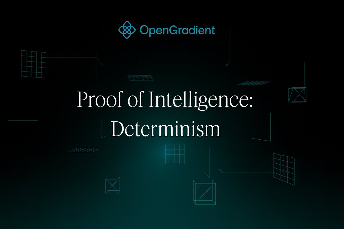 OpenGradient's tweet image. Proof of intelligence: Part 1 - determinism
most models deliver outputs that can’t be recreated or verified across systems.
as OpenGradient engineers put it: if two machines can’t agree on the same result, proof doesn’t exist.
OpenGradient fixes this by running every model…