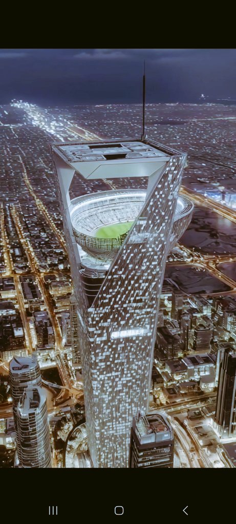 AnthonyOgbatu's tweet photo. The NEOM Sky Stadium is coming! Integrated into The Line, this 46,000-seat stadium will literally hang 350 meters in the air. Opening by 2032, it's ready to welcome the 2034 World Cup matches. #SaudiArabia #WorldCup2034 https://t.co/h0OHNPiMjH