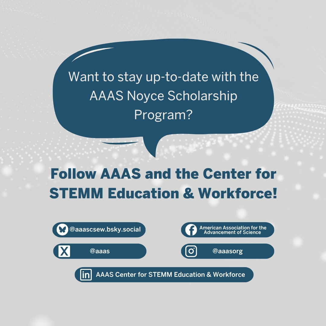 Starting today, this account will no longer be active. If you would like to stay up-to-date with all things related to the AAAS Noyce Scholarship Program and more, please be sure to follow <a href="/aaas/">AAAS</a> on X and @aaascsew.bsky.social on Bluesky.