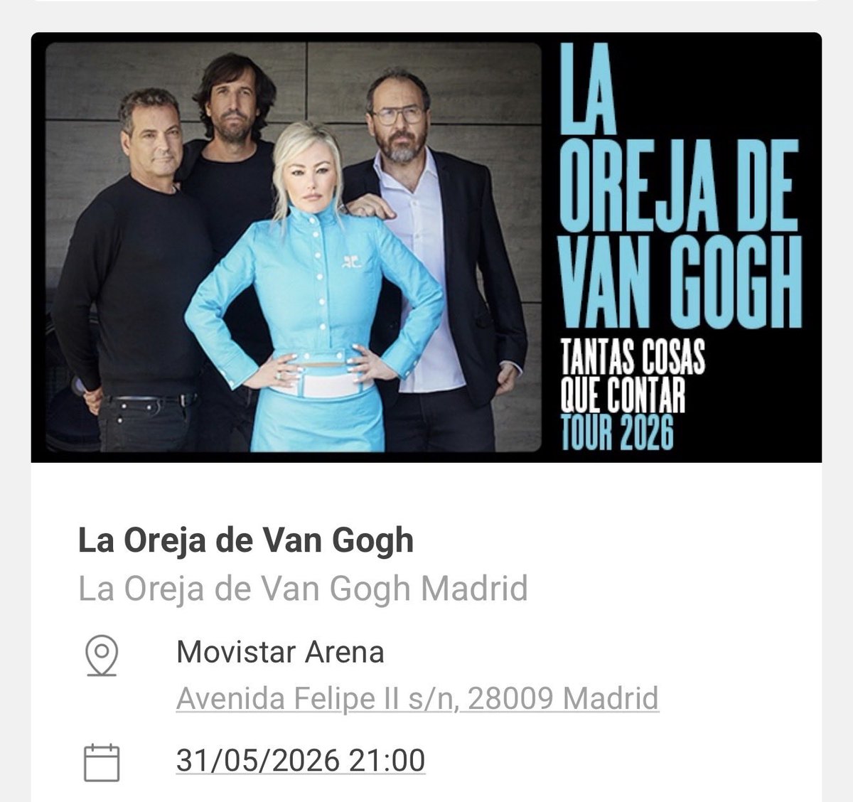 Allí estaremos !!! <a href="/laorejadevgogh/">La Oreja de Van Gogh</a> 👏👏👏