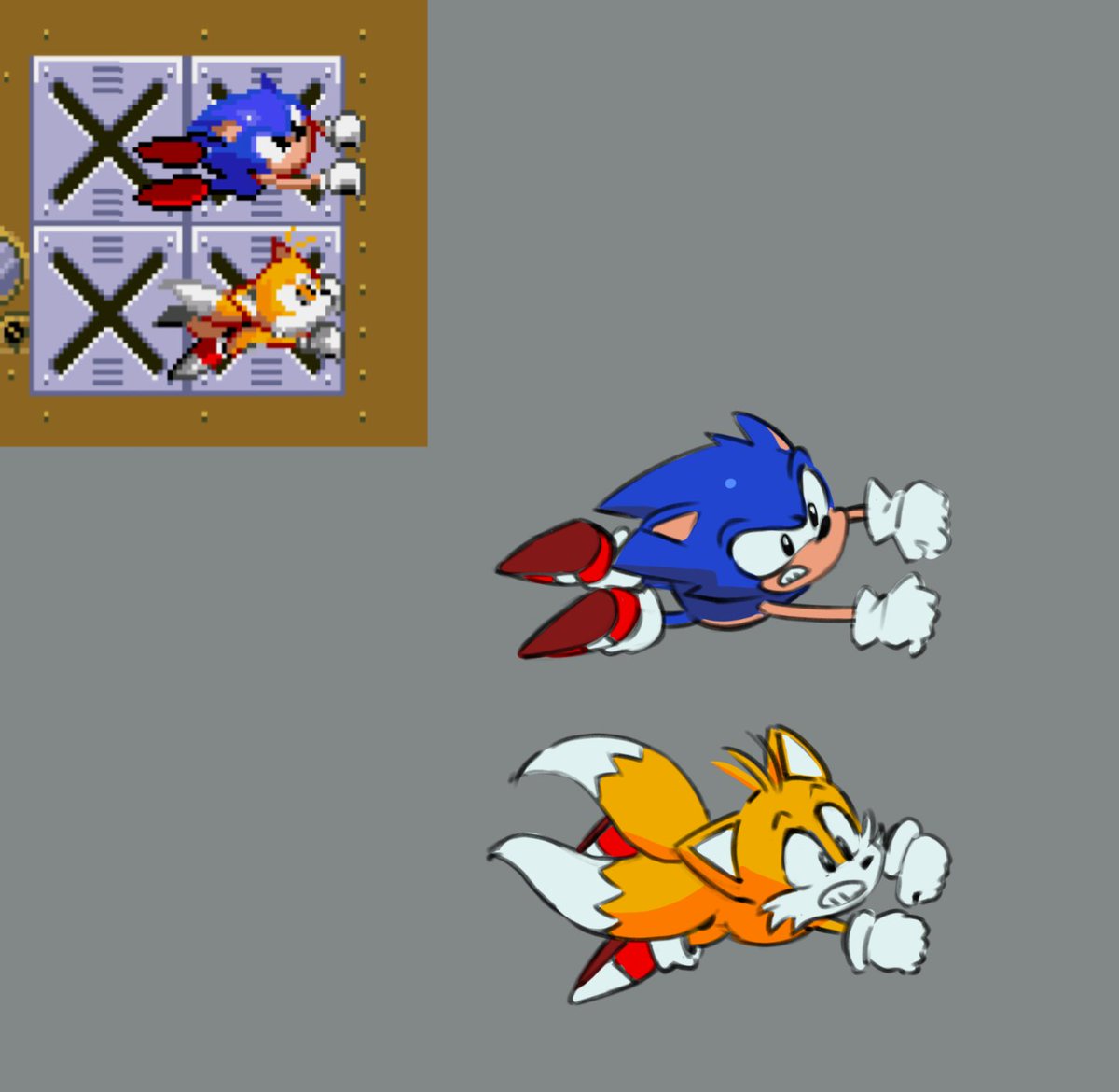 I got these 2 tattoos of the Sonic &amp; Knuckles logo and of Sonic and Tails hanging on outside of Wing Fortress Zone(Redrawn screenshot in Toei style by my best friend <a href="/AngryangryD/">D.SLOOGS 💀COOKED🍗</a> ) and I swear I didn't even know it was the 31st anniversary of S&amp;K....
What are the odds?