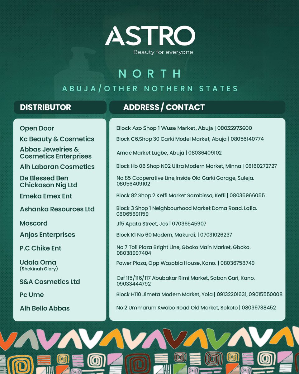 AstrobeautyNG's tweet photo. From Lagos to Abuja, our promise remains the same: Beauty for Everyone.

It's time to find the store nearest to you and join the Astro community today. https://t.co/B4T78ljseM