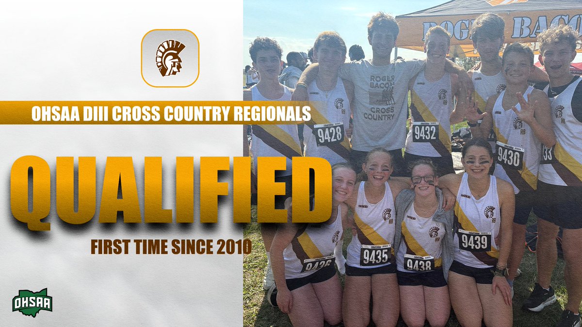 RBSpartans's tweet photo. Roger Bacon Cross Country qualified for the OHSAA DIII Cross Country Regional Meet this Saturday at Troy High School! This is the first time since 2010 Roger Bacon Cross Country is Regional bound!

Our Boys team finished in 5th to qualify as a team and 4 Girls Cross Country runners will compete this Saturday!

🔗 https://t.co/IYD8KtENGN 

#HailSpartans | @RogerBaconXC