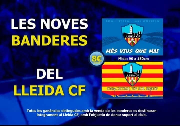 Ja és aquí el nou material del Lleida CF per animar a l'equip! 💙

Bufandes i banderes amb els nostres colors, perquè es noti la força de la nostra afició! 💪🔥
📍 Podràs aconseguir-les als locals de les penyes.

Preus:
🧣 Bufanda: 12 €
🚩 Bandera: 8 €

Tots els beneficis