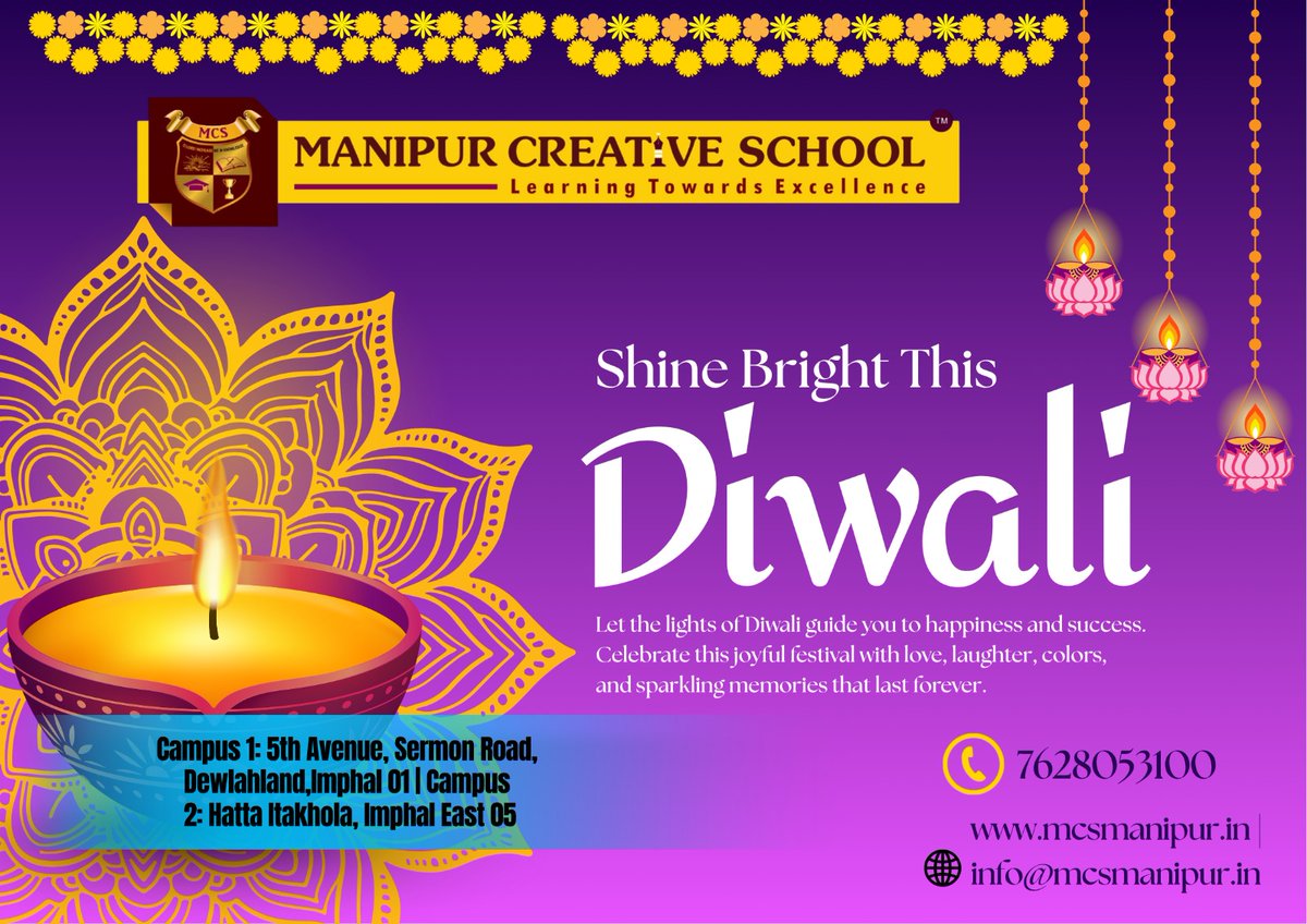 MCSImphal's tweet image. 🪔✨ Shine Bright This Diwali! ✨🪔

May the lights of Diwali fill your life with happiness, peace &amp;amp; prosperity.

Let’s celebrate with love, laughter &amp;amp; togetherness. 💫
#ManipurCreativeSchool wishes everyone a very #HappyDiwali #FestivalOfLights #MCSFamily #ShineBright
