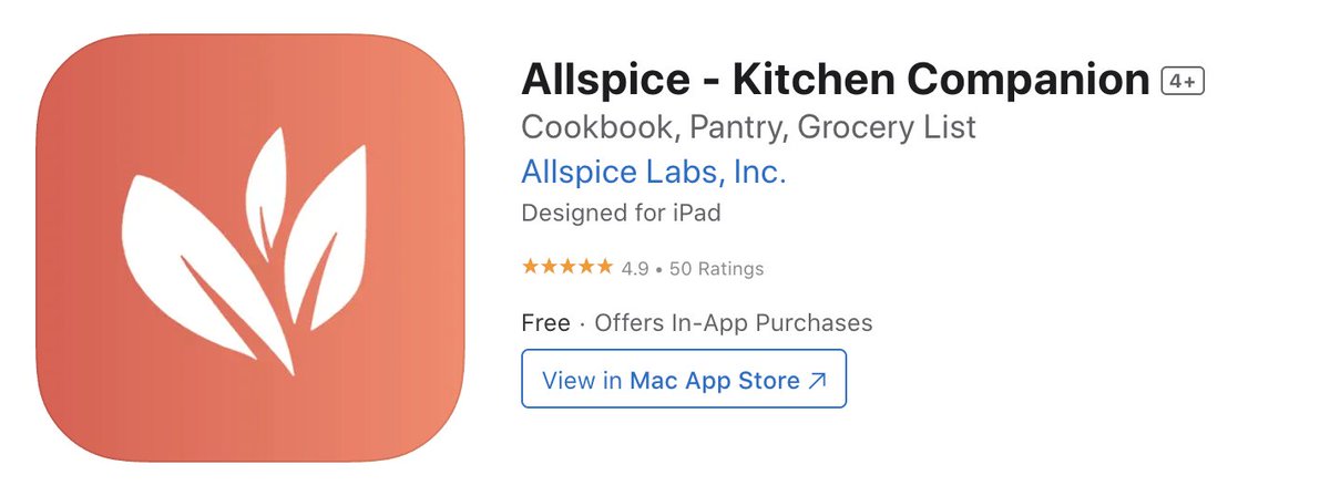 allspice_app's tweet image. One more Five Star Review until Allspice surpasses 50 Five Star Reviews on the app store. 🥳 #Cookingapp #Allspice