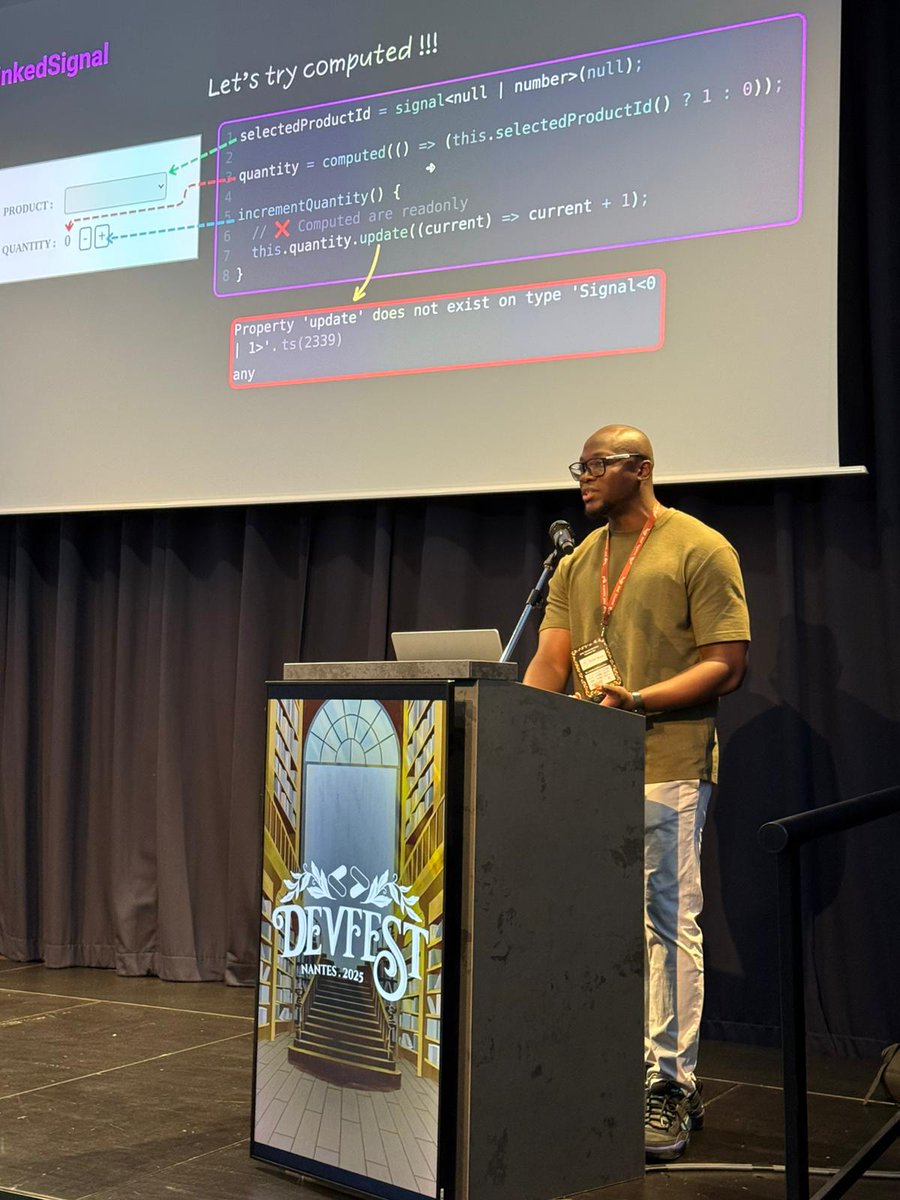 rblmdst's tweet image. DevFest Nantes 2025 - Angular Signal - Monde Asynchrone, État dépendant.
Avec @CamiPillotDev , nous avons animé un workshop @angular sur les resources / rxResource et les LinkedSignal vendredi dernier au @devfestnantes 2025.
Bonne ambiance, salle pleine, participants très…