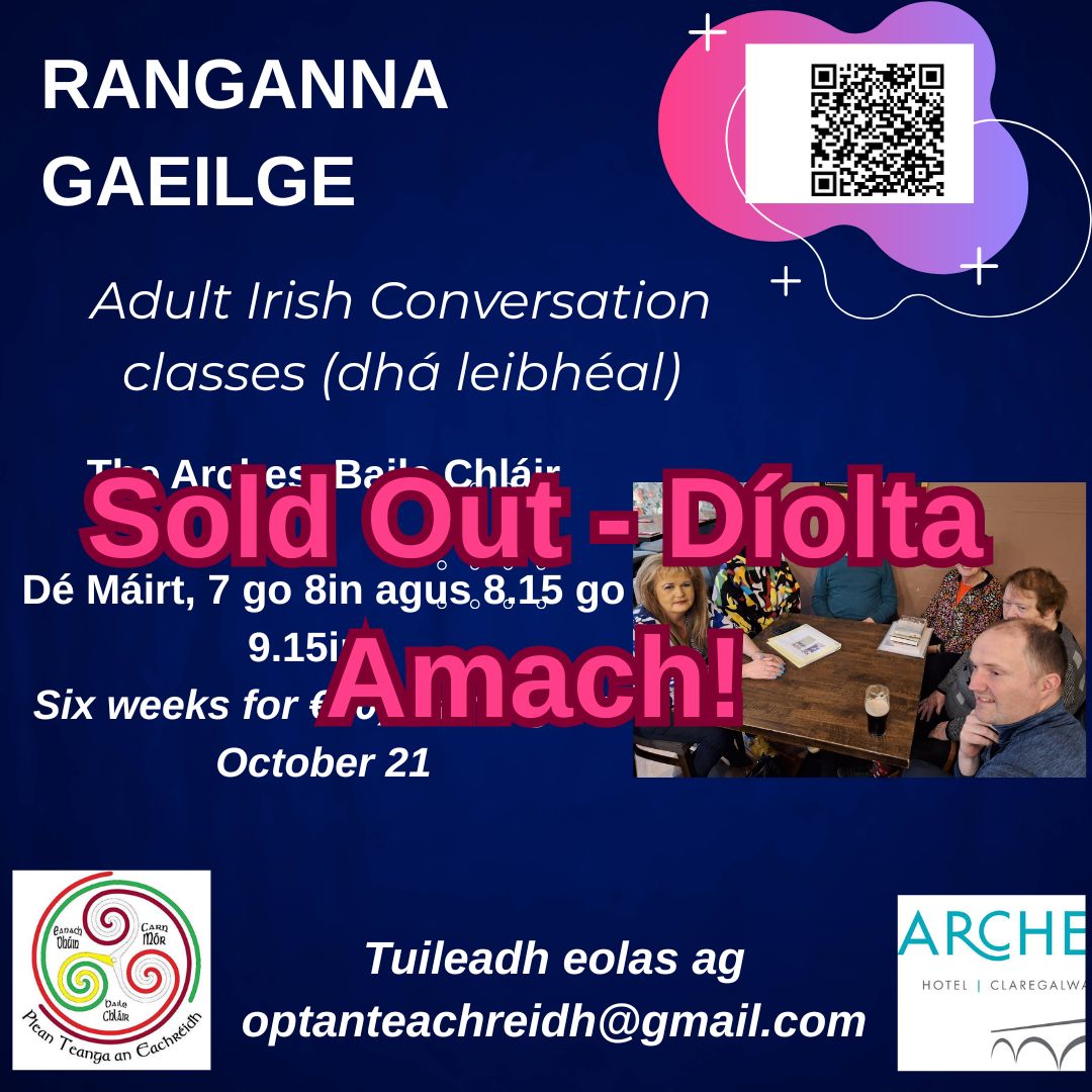 AnEachreidh's tweet image. Ranganna Gaeilge díolta amach / Irish classes for adults sell out in Claregalway 

#Gaeilge ❤️

gaeltachtaneachreidh.ie/en/irish-class…