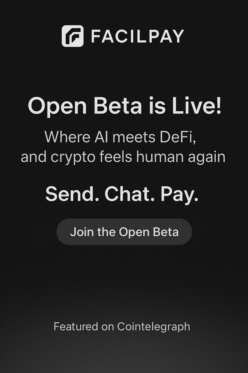 roseCuzy22Ab's tweet image. @ FacilPay Open Beta is Live!
Where AI meets DeFi, and crypto feels human again.

Welcome to the future of payments. 

🔗 Join the Open Beta
forms.gle/FTyyfi4HSiFrc1…