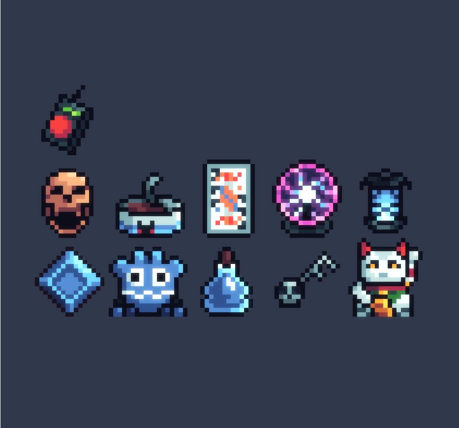 TempuraCatGames's tweet image. Workin on designing relics/passive items for our indie game :3
#indiegame #indiedev #gamedev #pixelart
