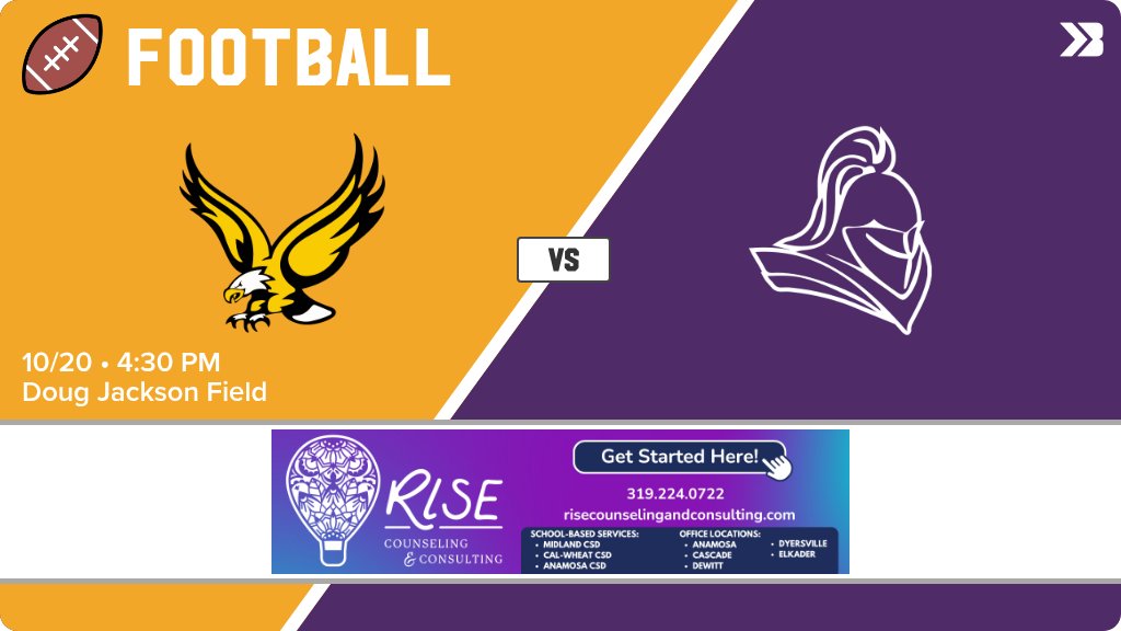 Football (Junior High) Game Day! - Check out the event preview for the The Midland Eagles vs The North Cedar Knights. It starts at 4:30 PM and is at Doug Jackson Field. gobound.com/ia/ihsaa/footb…