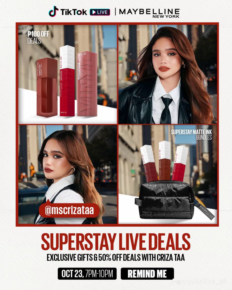 CRIZA x Maybelline New York 💄👄 
October 23, 7PM-10PM

#CrizaTaa
#MaybellinePH