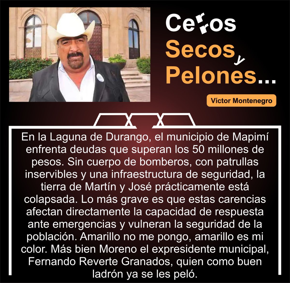 Vic_Montenegro's tweet image. El expresidente municipal de Mapimí, ese morenista que insultó y desacreditó a su propia síndica municipal cometiendo violencia política en razón de género, también dejó un desaseo financiero en aquel Real minero. #CerrosSecosYPelones #ComarcaLagunera #Durango