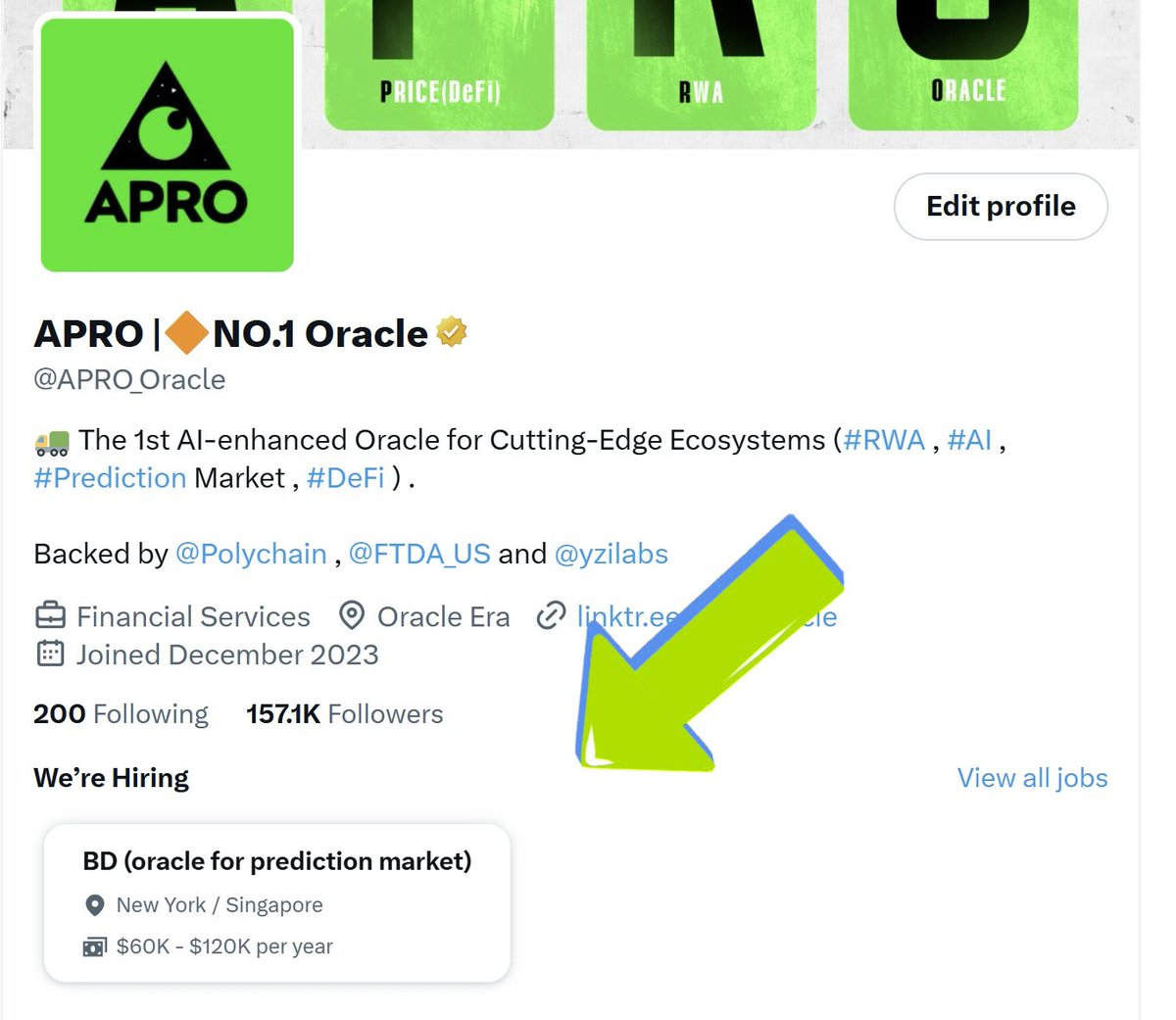 APRO_Oracle's tweet image. We’re hiring! 👀
To better serve global clients and respond to market demands faster, we’re expanding our team and looking for ‘A PRO’ to join us!
Whether you’re a BD or a PM, feel free to send us your resume anytime. 📩
We’re seeking partners with expertise in prediction…