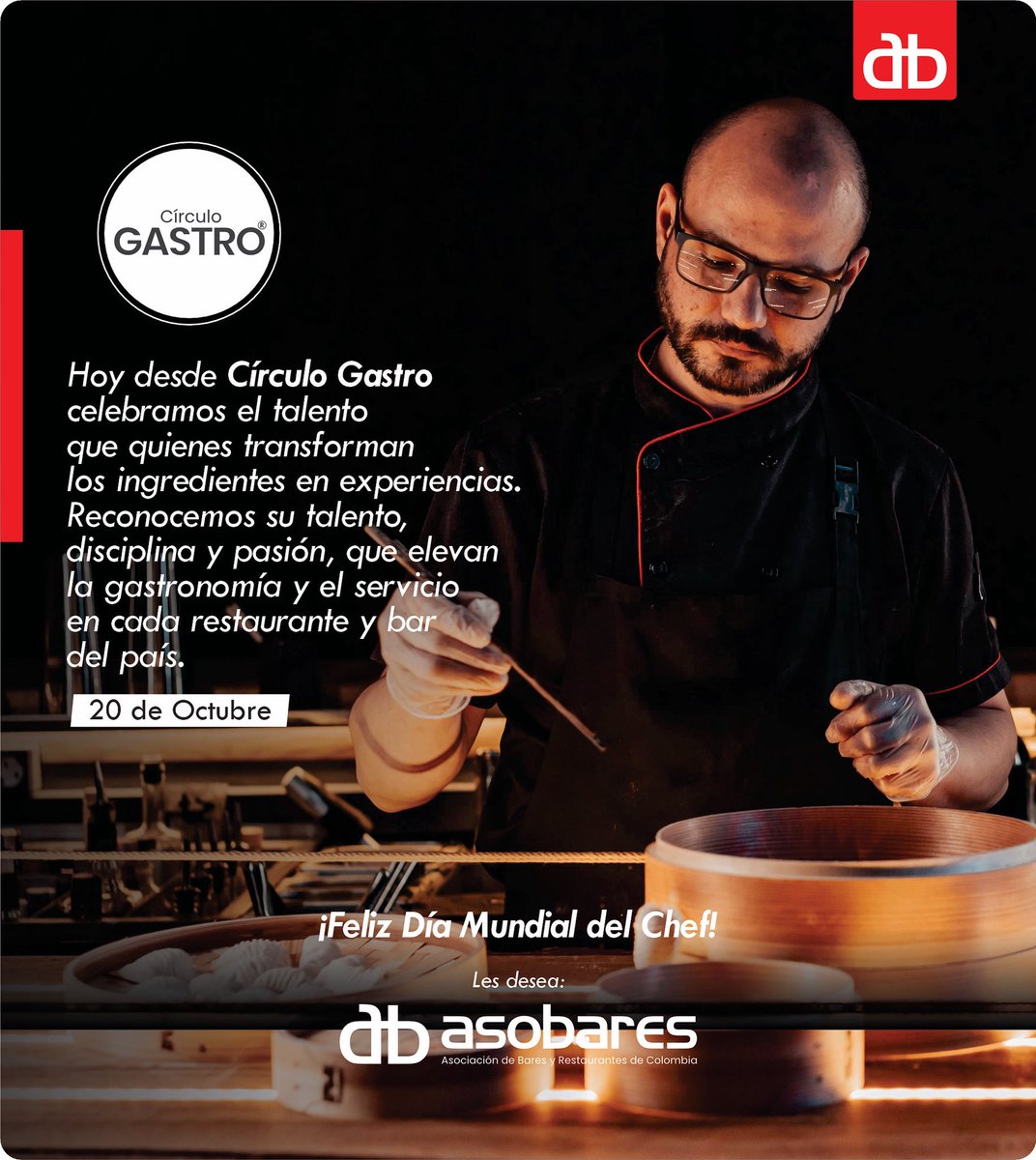 ✨ ¡Feliz Día Mundial del Chef! 🍽️

Hoy celebramos el talento que transforma los ingredientes en experiencias

Reconocemos  su talento, disciplina y pasión elevan la gastronomía y el servicio en cada restaurante y bar del país. 👨🏻‍🍳👩🏼‍🍳

Les desea: <a href="/Asobares/">🇨🇴 ASOBARES COLOMBIA</a> 

#DíaMundialDelChef