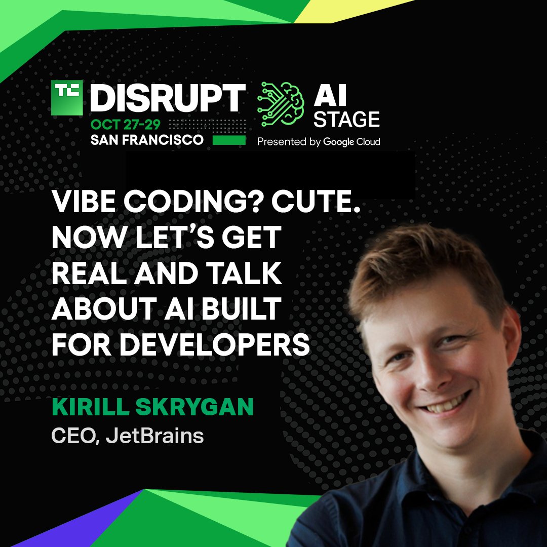 TechCrunch's tweet image. AI is at the core of Disrupt 2025, and our October 28 lineup is just the start of our two days of AI Stage events.
Speakers and founders from @Jetbrains, @wayve_ai, @mercor_ai, Mach Industries, and more will deliver exclusive insights, live on stage, in San Francisco. And this…