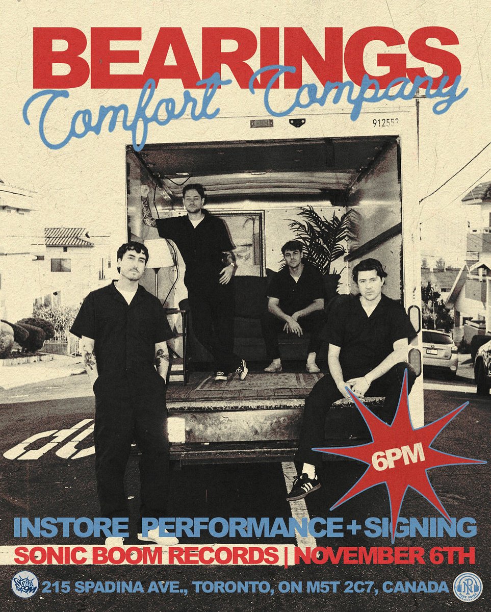 bearingsband's tweet photo. SURPRISE TORONTO! We’re doing an in-store performance + signing to celebrate the release of our new album. November 6th at Sonic Boom Records at 6 PM!! Limited capacity, show up early! Don’t miss this 🤝 https://t.co/ei3pzjIVgN