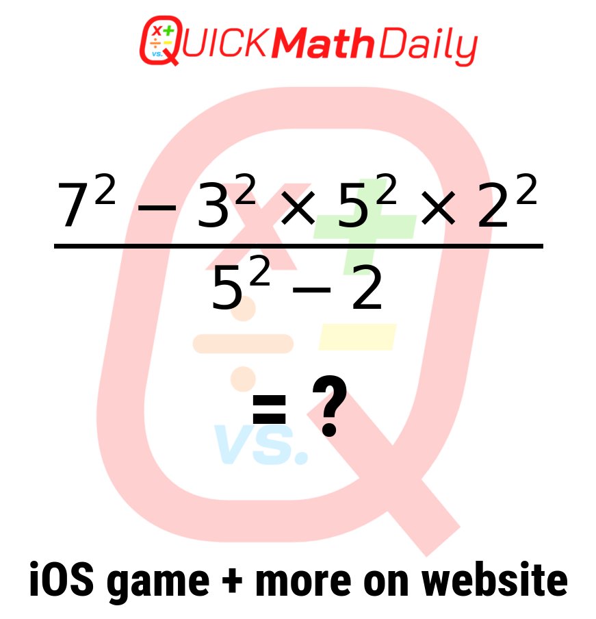 QuickMathDaily's tweet image. 🚨Quick! 💨 Can You Solve⁉️⏱️
No Calculator ❎ 🧠 Comment Below‼️👇
See more on QuickMathDaily.com 👀 ✅
