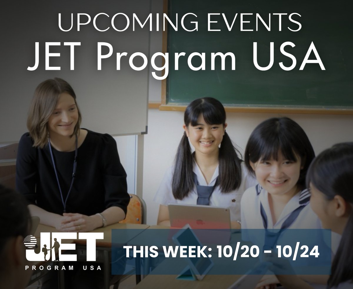 JETProgram's tweet photo. Come learn more about the #JETProgram and ask your questions about our application at one of our upcoming events. We have several virtual information sessions taking place this week across the United States that are open to the general public!

🔗 https://t.co/UIjiFWm2bM https://t.co/6kVbrihY2Q