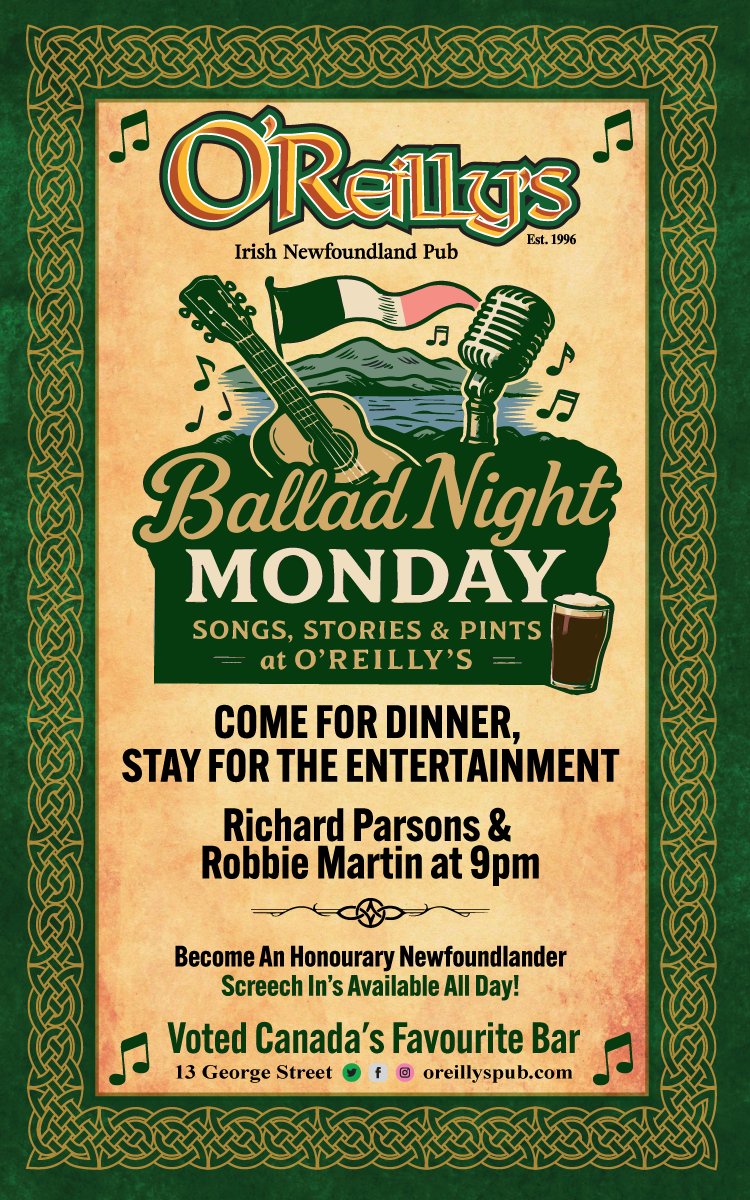 🎶 Ballad Night Mondays at O’Reilly’s! 🎶
#BalladNight #LiveMusic #GeorgeStreet #StJohnsNL #ScreechIn #IrishPubVibes #LoveDowntownStJohns