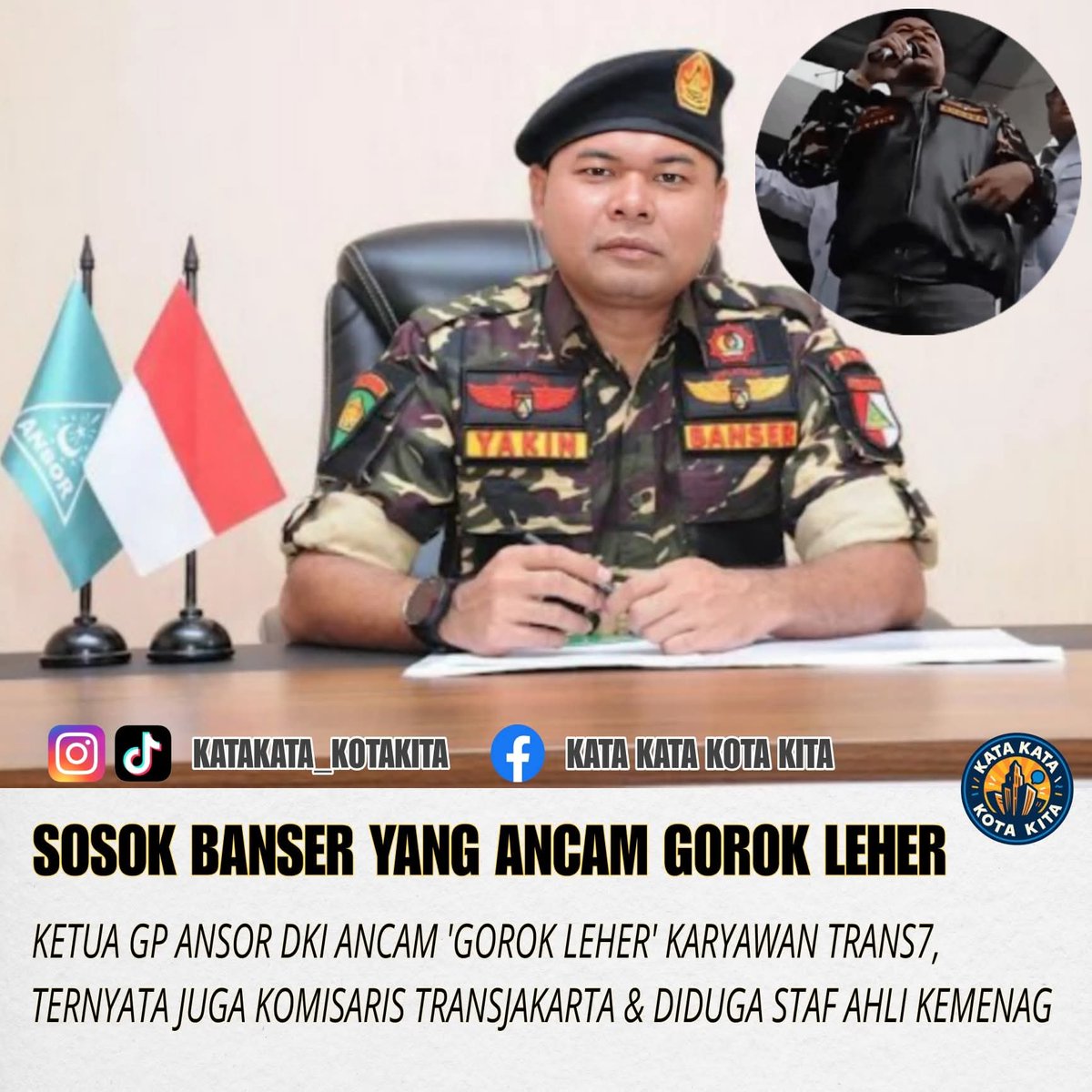 Sebuah "blunder" retorika yang sangat mengerikan kini menyeret nama Muhammad Ainul Yakin, Ketua Gerakan Pemuda (GP) Ansor DKI Jakarta, ke pusaran kontroversi nasional.

Dalam orasinya yang berapi-api saat aksi protes terhadap Trans7, ia melontarkan ancaman fisik yang brutal.