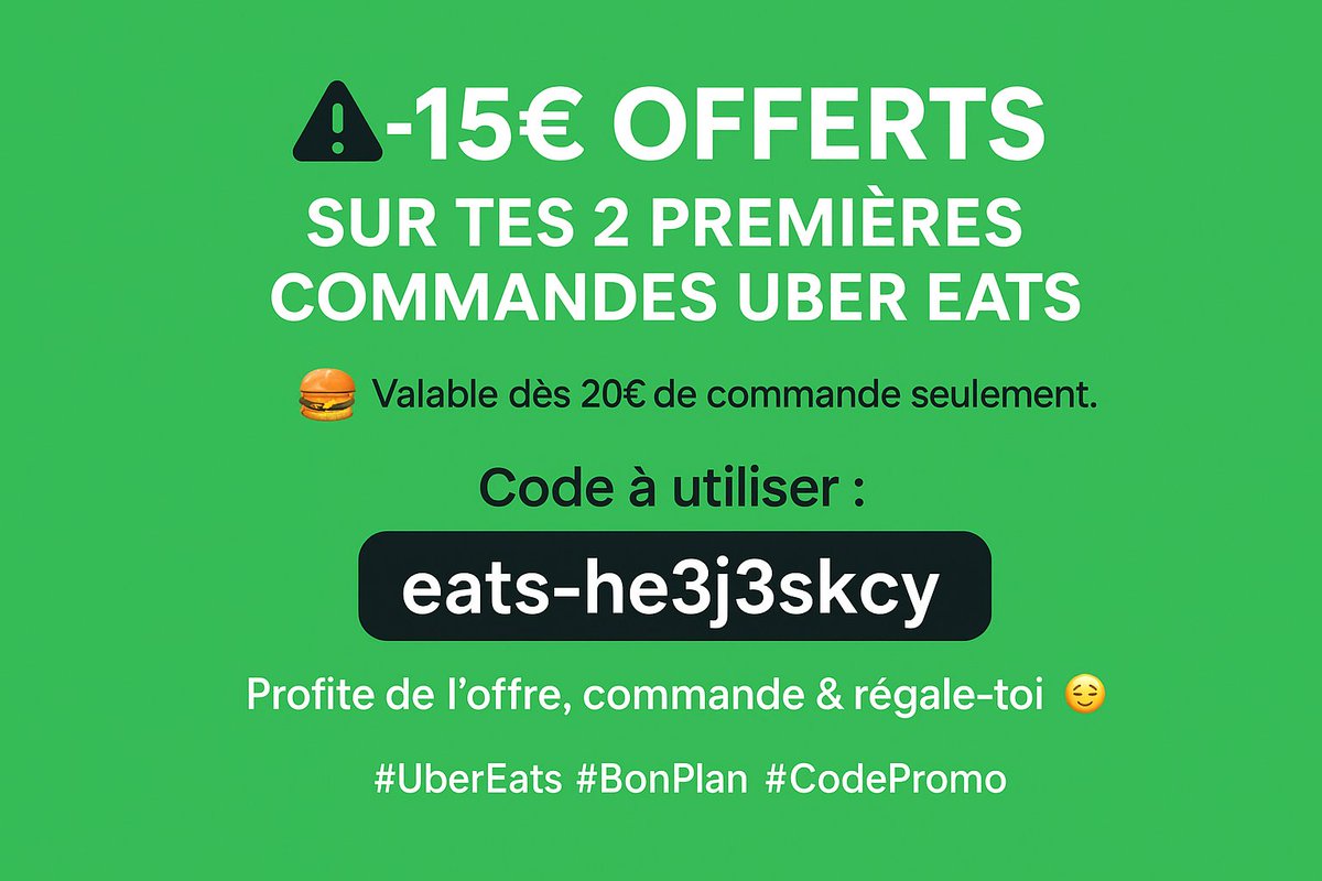 MoonHomeless's tweet image. 🍕 15€ offerts sur tes 2 premières commandes Uber Eats !
🍔 Valable dès 20€ de commande seulement.
🎁 Code à utiliser : eats-he3j3skcy7

👉 Profite de l’offre, commande &amp;amp; régale-toi sans te ruiner 😋
#uber #ubereat #UberEats #code #codepromo #promo #reduc #reduction #BonPlan