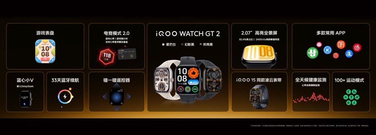_CodeWizard's tweet image. ⌚ The #iQOOWatchGT2 has launched in China! 🇨🇳
Price starts at just ¥499 💰
Sleek design, smart features, and seamless performance — a perfect companion for your iQOO device. ⚡
#iQOO #iQOOWatchGT2