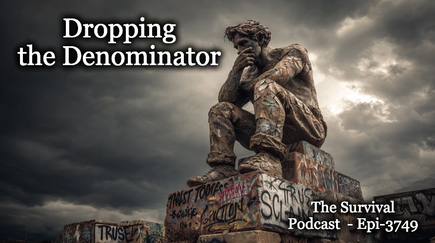 TheSurvivalPodc's tweet image. Live at 13:00 CDT 

Full details at tspclive.com

Today we dig into the concept of “Dropping the Denominator”, how society has been dumbed down by design and what you can do to rise above it. From toxic food to broken education to the religion of science, we’ll hit it…