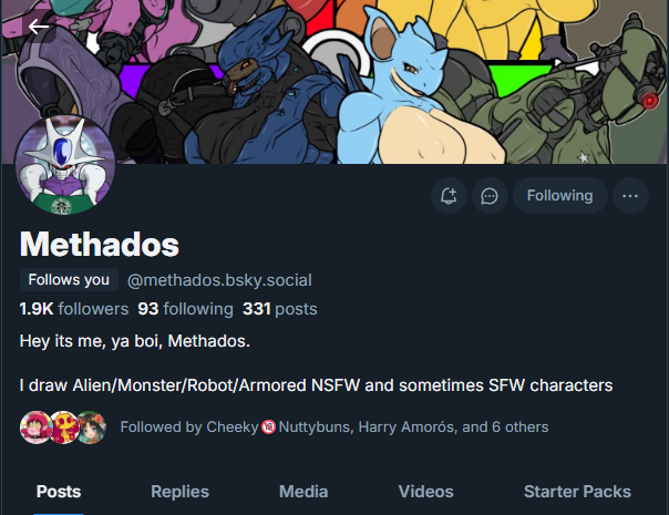 Methados got hit with suspended account for unknown reasons. Guess twitter is not strong enough to handle thiccness of his drawings. 

But if you were a fan of his / want to be, check out here !
