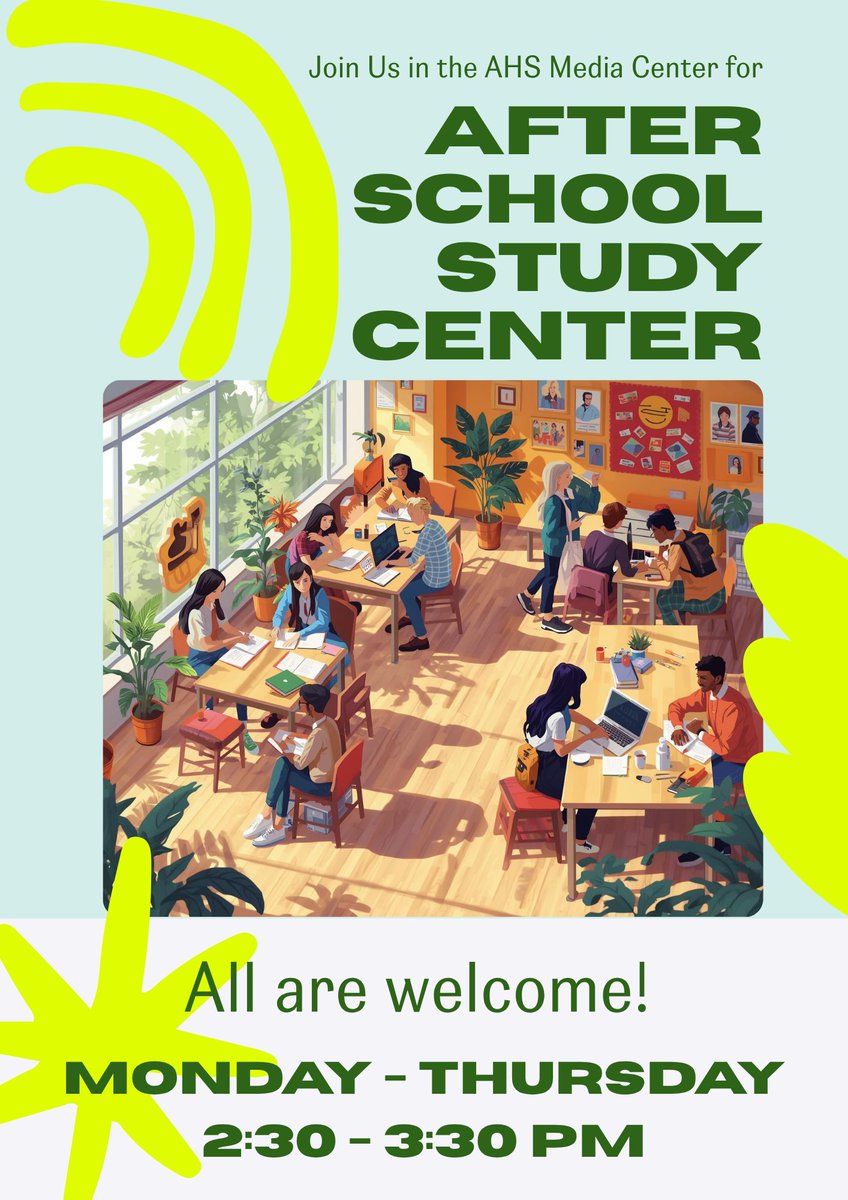 Today is the first day of Quarter 2!  Start strong by spending some time in the After School Study Center!  <a href="/AHS_DrPach/">Ashley Pach</a> <a href="/torresv4msu/">Victor Torres</a> <a href="/AHS_SeanBaker/">AHS_SeanBaker</a> <a href="/HarmonHighPTO/">Harmon/High PTO</a>