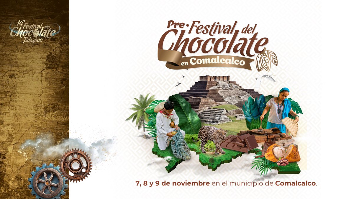 Turismo_Tabasco's tweet image. ¡🍫 LA FIESTA COMIENZA EN EL ORIGEN!

Calentamos los Comales con el 1er. Pre-Festival del Chocolate en Comalcalco. Del 7 al 9 de nov., vive la inmersión total: #Riqueza en concursos de cocina/repostería, #Magia en catas y #Transformación con música.

@Gobdetabasco