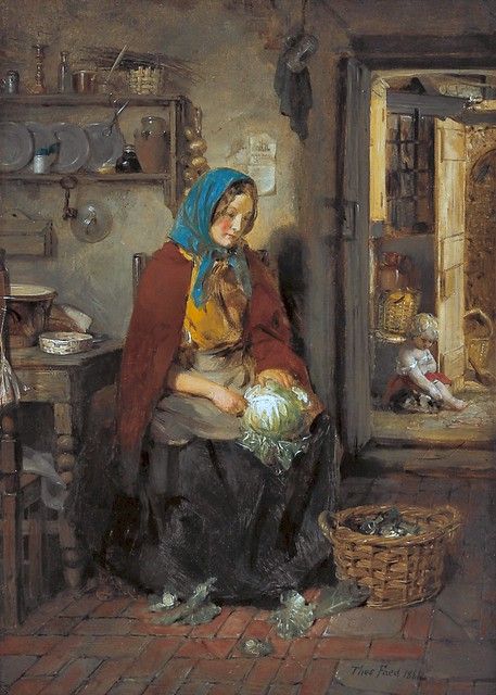 arte_angela's tweet image. THOMAS FAED
Pintor Escocés
1826-1900
Óleo s/ Tabla - 35,6x25,3 cm
"En la Cocina" - 1866