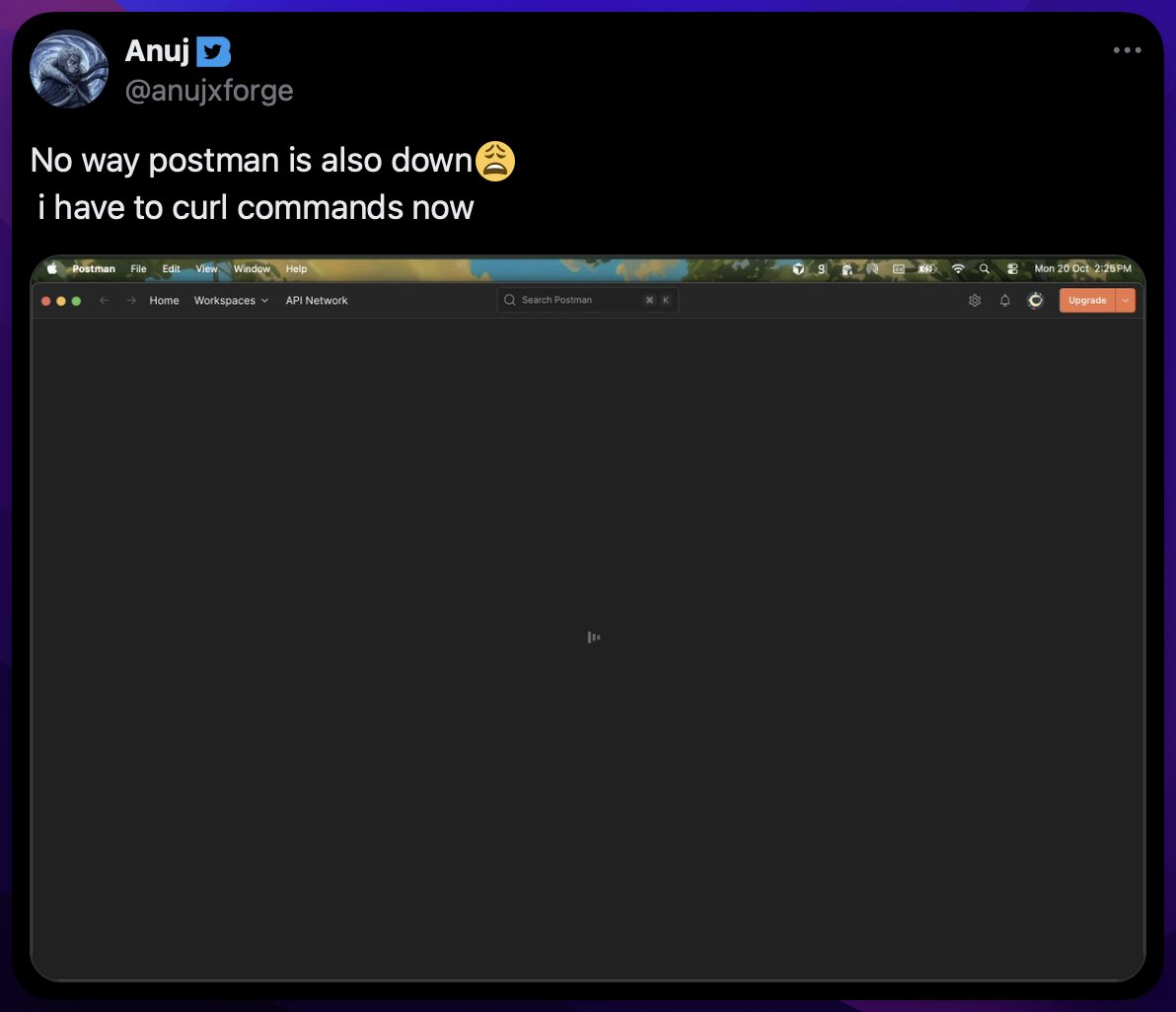 GregorySchier's tweet image. WTF. 🤯
Postman's server's are down and you can't even use desktop app with your local APIs!
This is exactly why I made yaak.app. It works offline, is open source, has no telemetry, no VC funding, and even syncs with Git!
Give it a try and let me know what you…