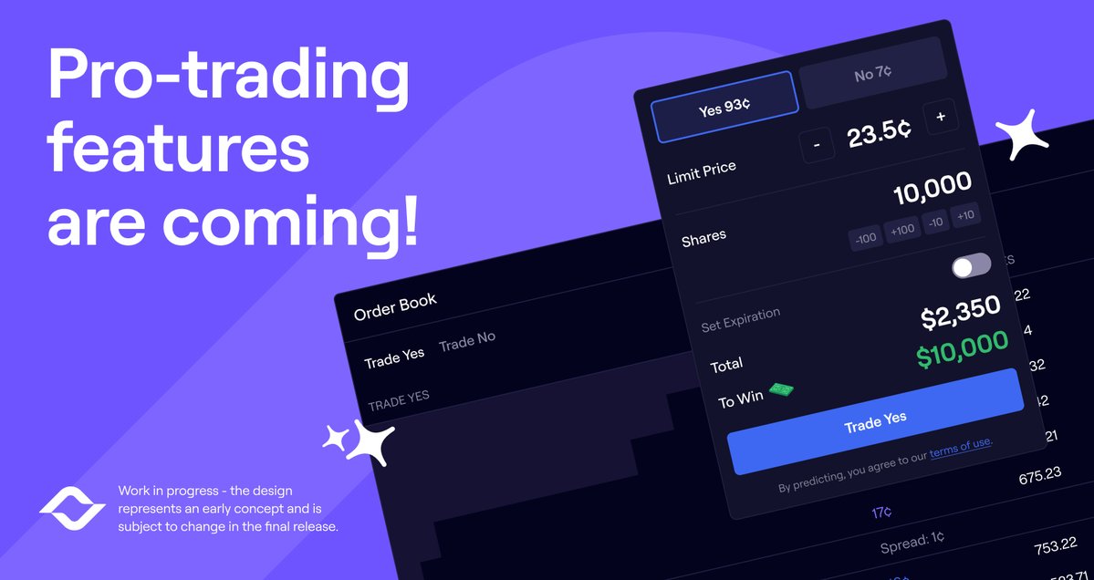 Hilomarket's tweet image. Pro-trading features are coming to Hilomarket, including order book, limit orders, cashout, and liquidity provision.
We’re taking predictions to the next level.