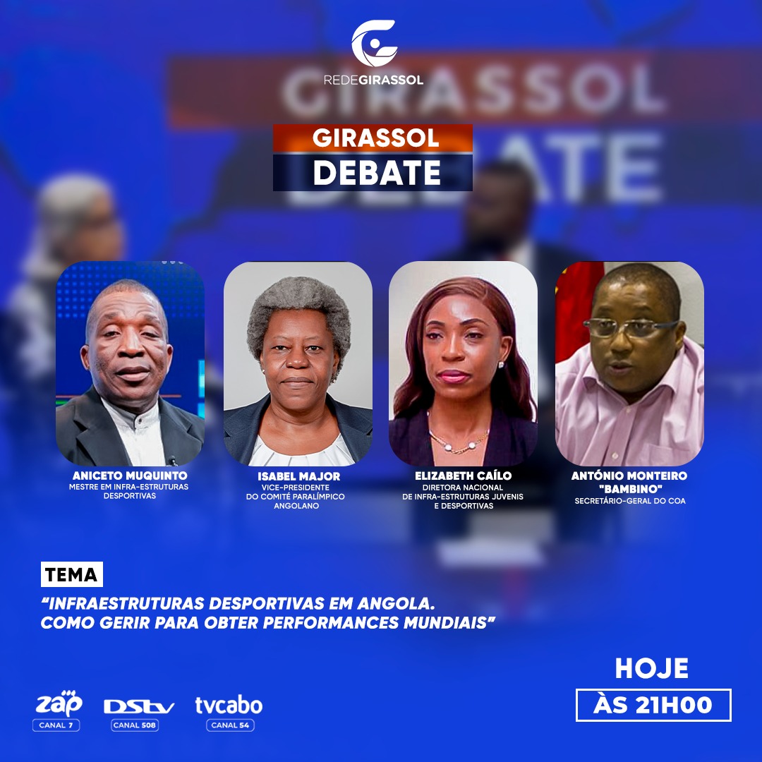redegirassolang's tweet image. Infraestruturas Desportivas em Angola: Como gerir para alcançar performances mundiais?
O #GirassolDebate desta Segunda-feira aborda os desafios e soluções para o futuro do desporto nacional.
21h | Canais 7 ZAP, 54 TVCabo, 508 DStv ou em directo no YouTube 👉 @tvgirassolonline