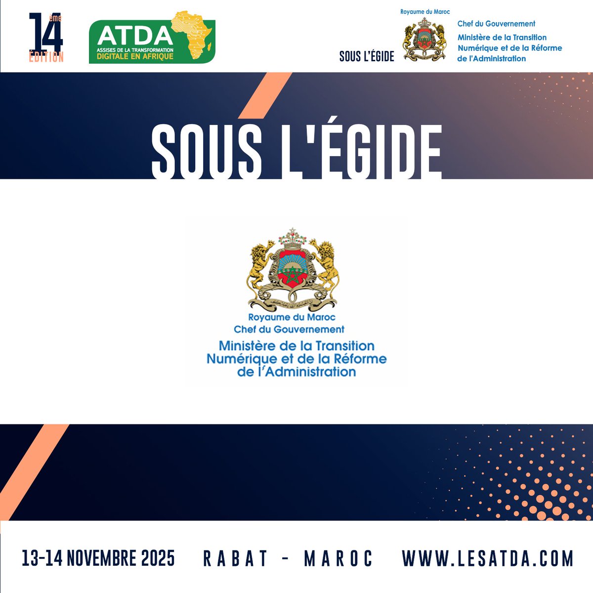 🌐 Sous l’égide du <a href="/Ministere_TNRA/">Ministère Délégué auprès du CG chargé de la TN&RA</a>

Aux #ATDA2025, participez aux panels et ateliers pour construire un écosystème numérique africain inclusif et souverain.

13-14 nov. 2025 | #Rabat - #Maroc 

👉 lesatda.com/inscription-20…

#ATDA #Rabat #Maroc #Morocco #Afrique #Africa