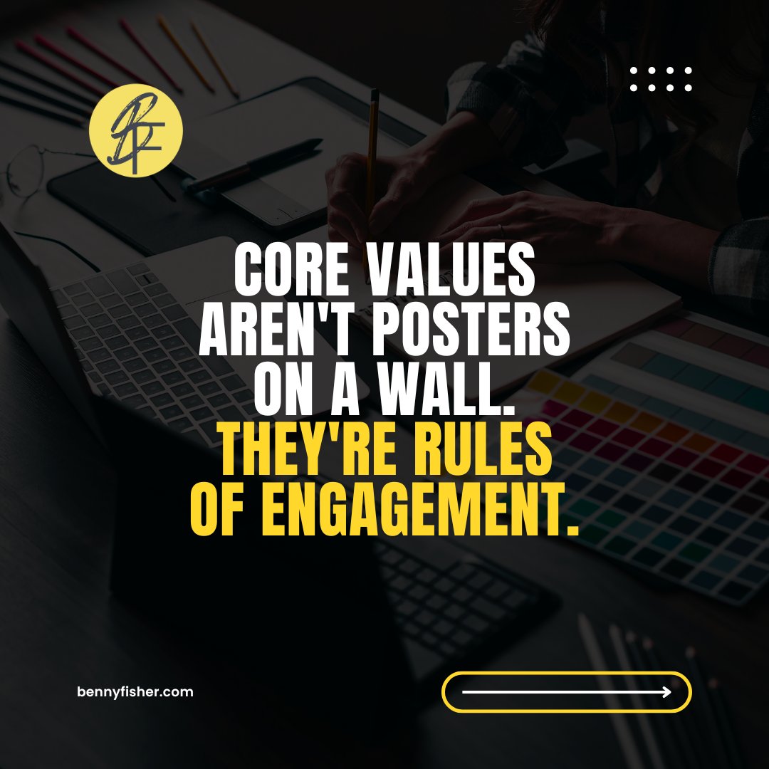 fisherbenny's tweet image. If you&apos;re struggling with team chemistry, it&apos;s a value mismatch. You owe it to the people who do align to cut the friction. Live them, hire them, and protect them relentlessly. 

#CoreValues #Culture #Hiring #Leadership #TeamBuilding