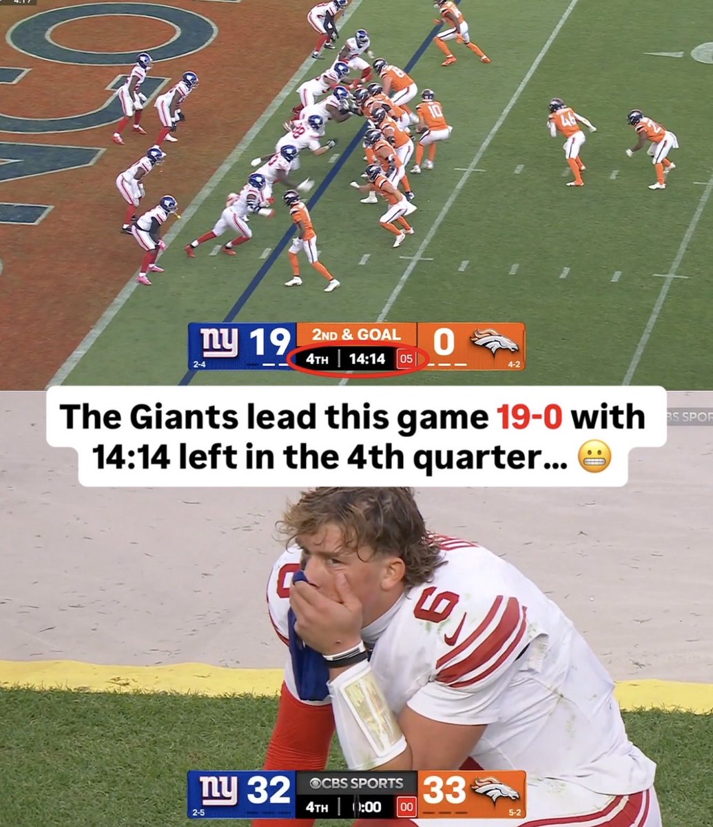 Wow , what a game but this comeback by the broncos and choke job by the giants was incredible, thoughts? #nfl #football #broncos #giants #fans #betting #odds #comeback #choke odds for tonight are here rb.gy/0c3xe