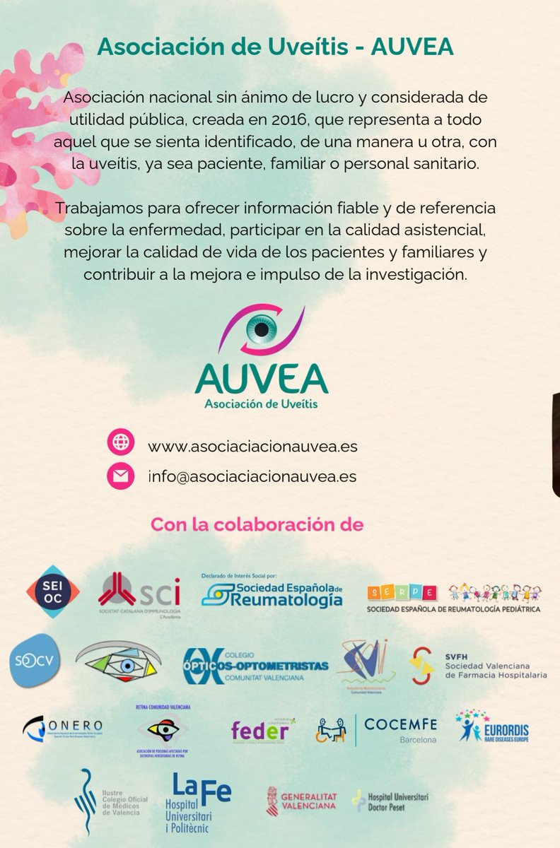 Compartimos esta Jornada de <a href="/uveitis_auvea/">Asociación de Uveítis - AUVEA</a> en la que colabora nuestra socia Berta Lopez
🗓️25 de octubre
📌Hospital Universitario La Fe de Valencia
